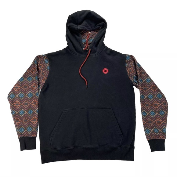 Hooey Hoodie Men’s Medium Black Aztec Sweater Sweatshirt Jumper Long Sleeve - Picture 1 of 10